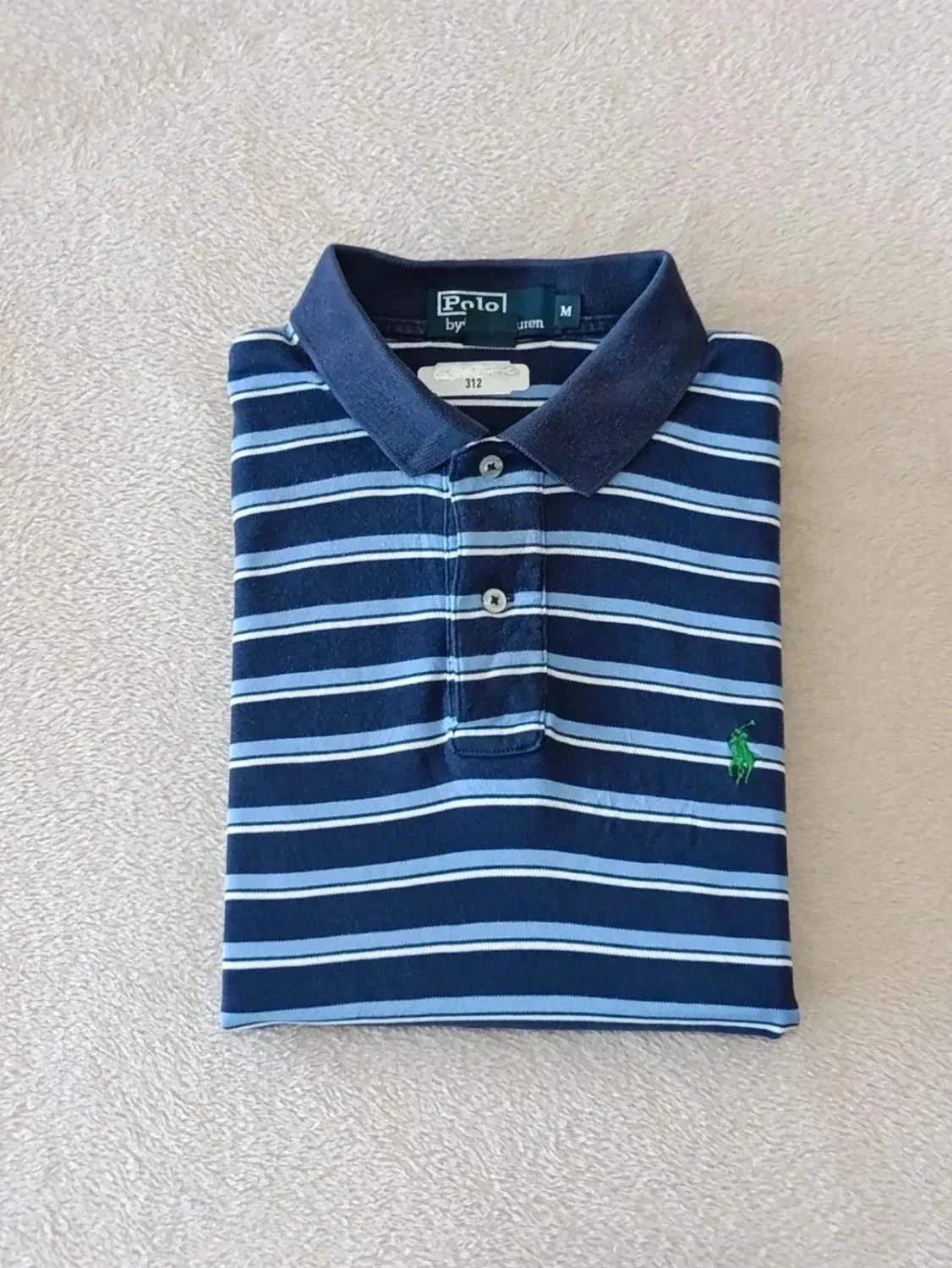 Polo Ralph Lauren marine Rayures bleu blanc Logo brodé vert Taille M
